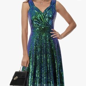 Grace Karin Dark Green Sequin Dress,  Petticoat, and Belt